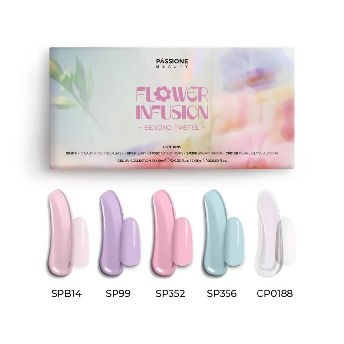 Colección Flower Infusion Beyond Pastel - Kit de colores, base y top coat imprescindibles