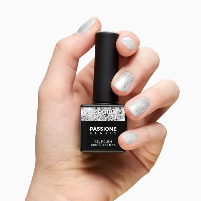 UV Nagellack SNG10 Silver Glitter - UV Nagellack in transparent mit silber Glitter - Detail 1