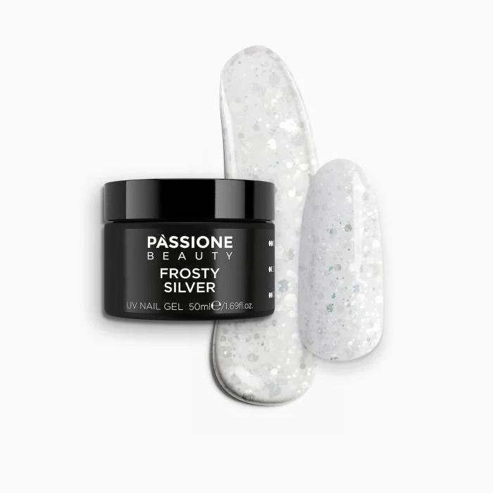 Builder Gel Frosty Silver 50 ml - Clear builder gel with silver sequins for nail overlays and reconstructions