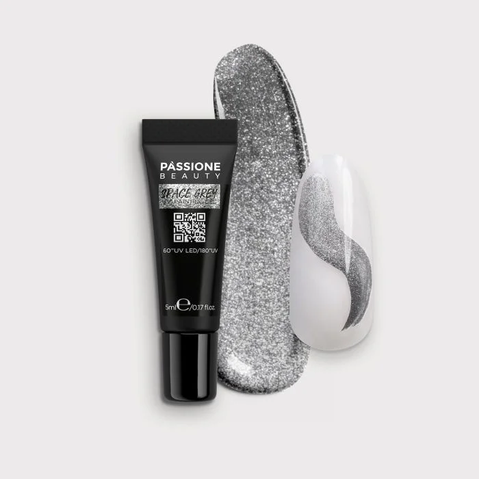 Space Grey UV Painting Gel - Space UV Gel Paint Dark Grey Teal with Ultra-Fine Silver Micro-Glitter