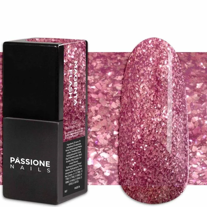 Gel Nail Polish GP124 Magenta Flash  - Magenta Pink Gel Polish with glitter - detail 1