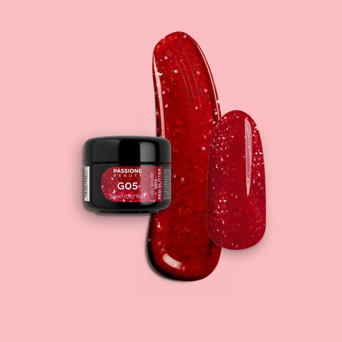 Gel Glitter G05 Red Glitter - Gel color color rojo con purpurina 