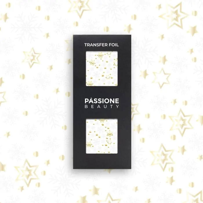 Winter Night - Transfer Foil - Transfer Foil for nail art, white and gold snowflakes