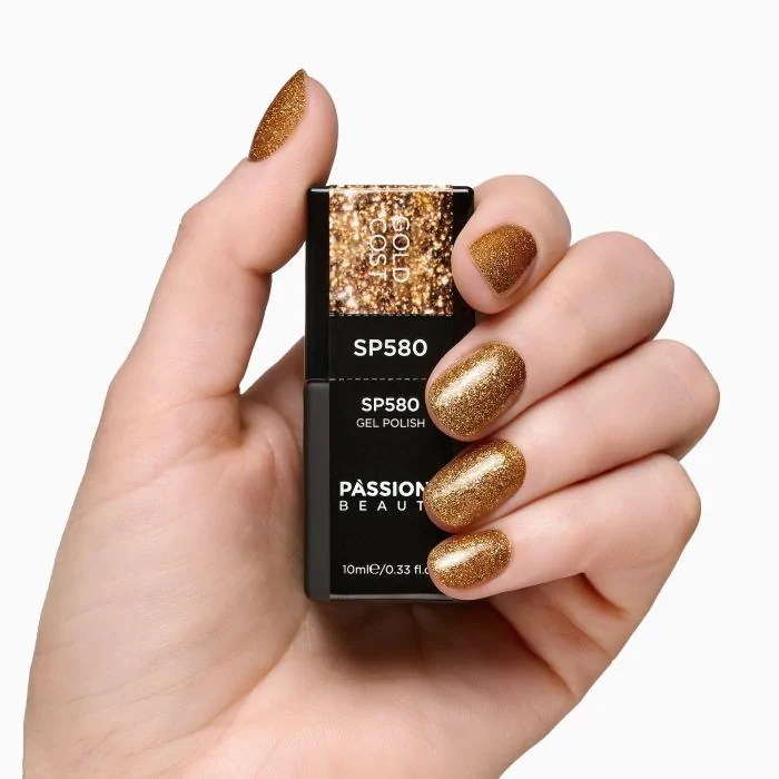 Gel Nail Polish SP580 Gold Cost - Bronze Gel Polish with Gold Micro-glitter and Micro-flakes - detail 1