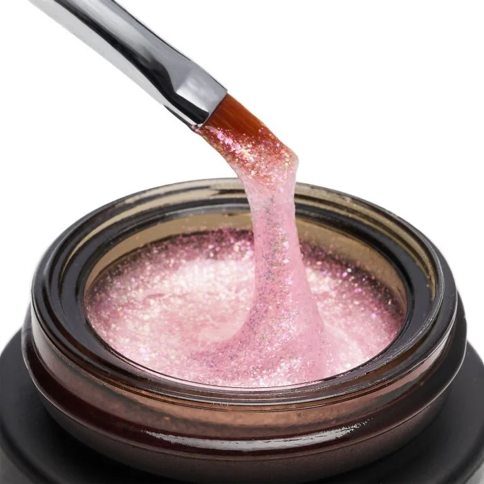 Sparkle Pink 15 ml - Gel de construction auto-égalisant rose vif avec glitter roses irisés - détail 1