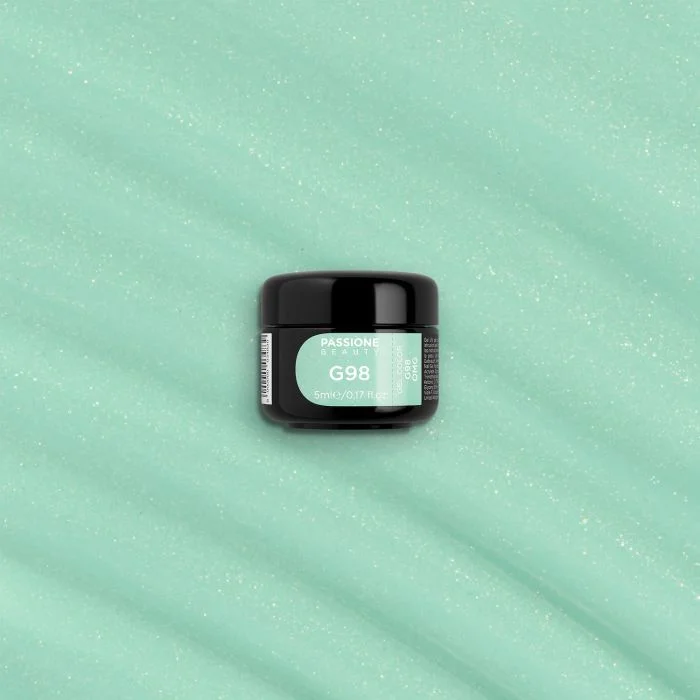 Gel glitter G98 Omg - Gel couleur pailleté vert aigue-marine, avec un léger effet perlé - détail 1