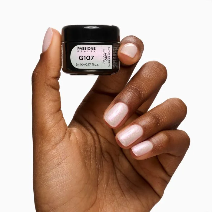 Gel Colorato G107 Shimmer White - Gel color bianco con micro-glitter effetto boreale - dettaglio 2