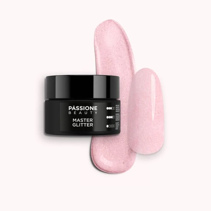 Master Glitter 15 ml - Builder gel autonivelante rosa antiguo con micro-purpurina