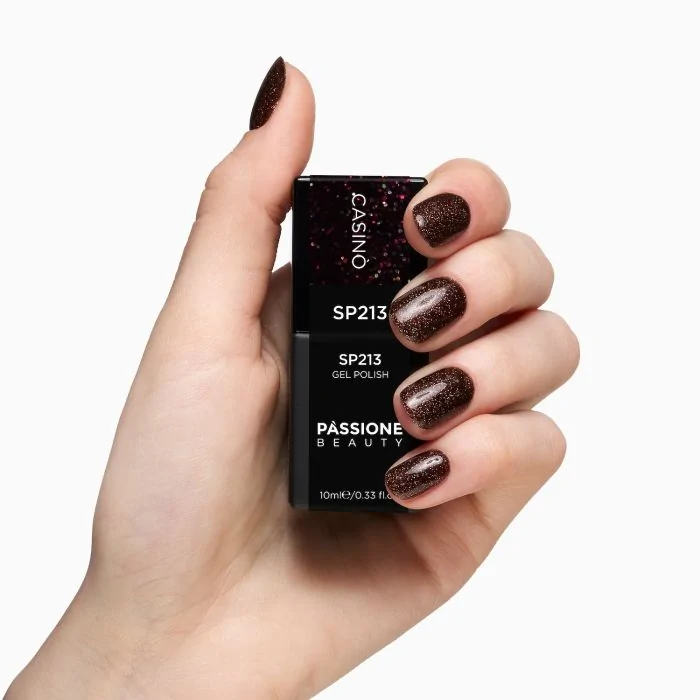 Gel Nail Polish SP213 Casinò - Brown Gel Polish with Multicolour Micro-glitter - detail 1
