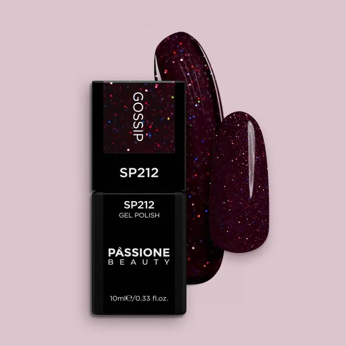 Gel Nail Polish SP212 Gossip - Burgundy Gel Polish with Holographic Micro-glitter
