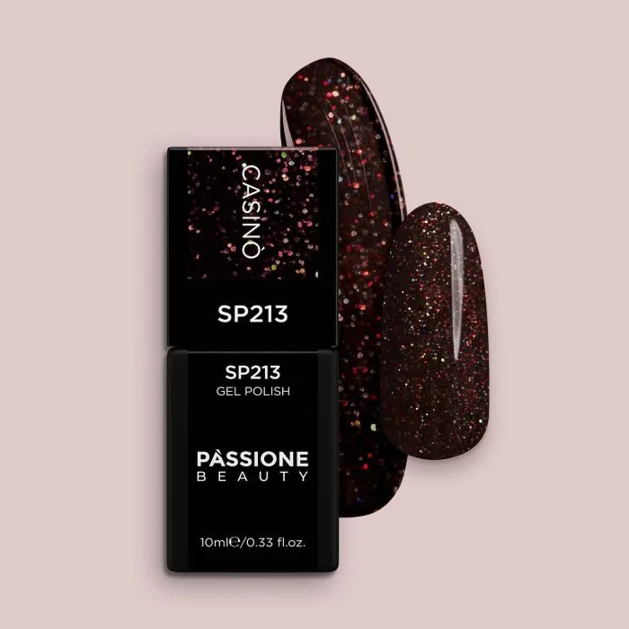 Esmalte semipermanente SP213 Casinò - Esmalte semipermanente marrón con micropurpurina multicolor