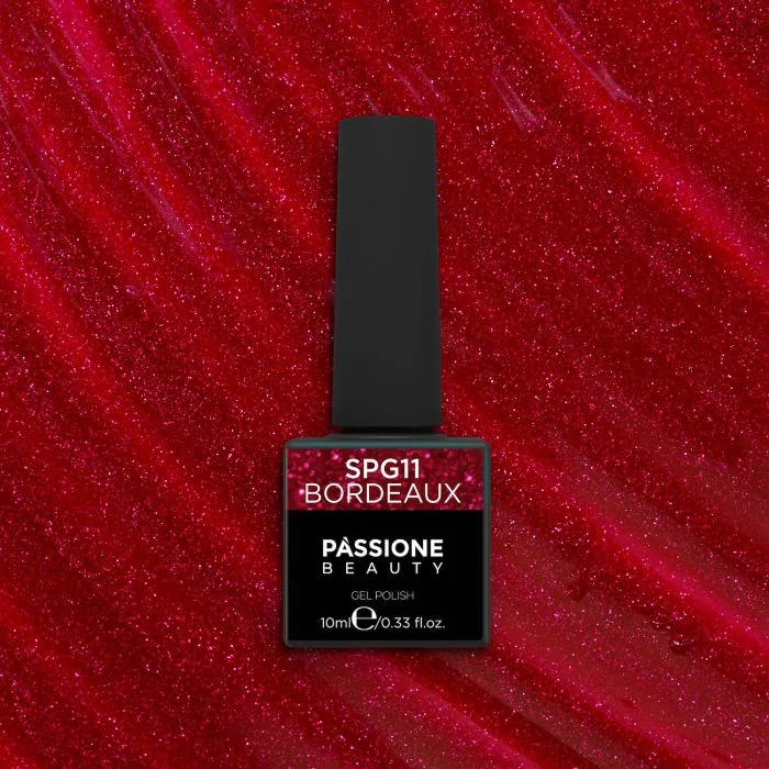 Vernis semi-permanent SPG11 Bordeaux - Vernis semi-permanent rouge foncé avec micro-paillettes - détail 1