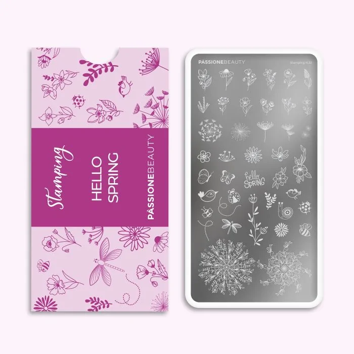 Hello Spring - Stamping Plate - Stamping plate with spring nail decorations