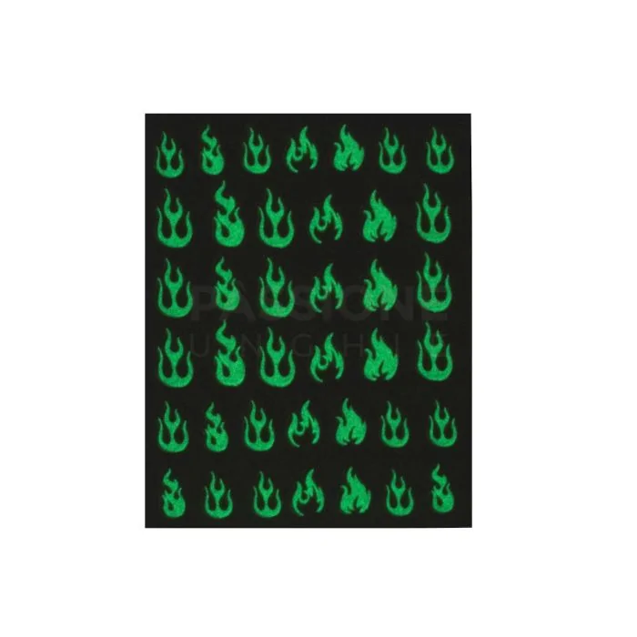 Flame - Glow Nail Stickers - Pegatina fluorescente de llama para nail art  - detalle 1