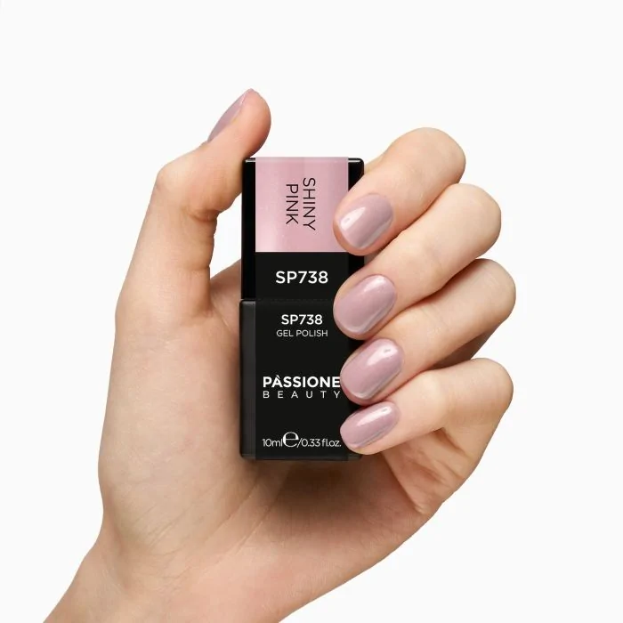 Gel Nail Polish SP738 Shiny Pink - Nude Pink Gel Polish with Extra-fine Ivory Micro-glitter - detail 1