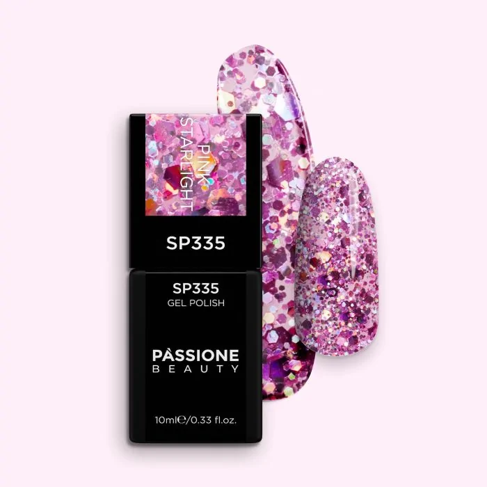 Vernis semi-permanent SP335 Pink Starlight - Vernis semi-permanent transparent avec paillettes fuchsia et holographiques