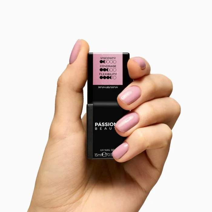 HD Glitter Pink Base 15 ml - Gel Polish Rubber Base Pink with Gold Micro-Glitter - detail 1