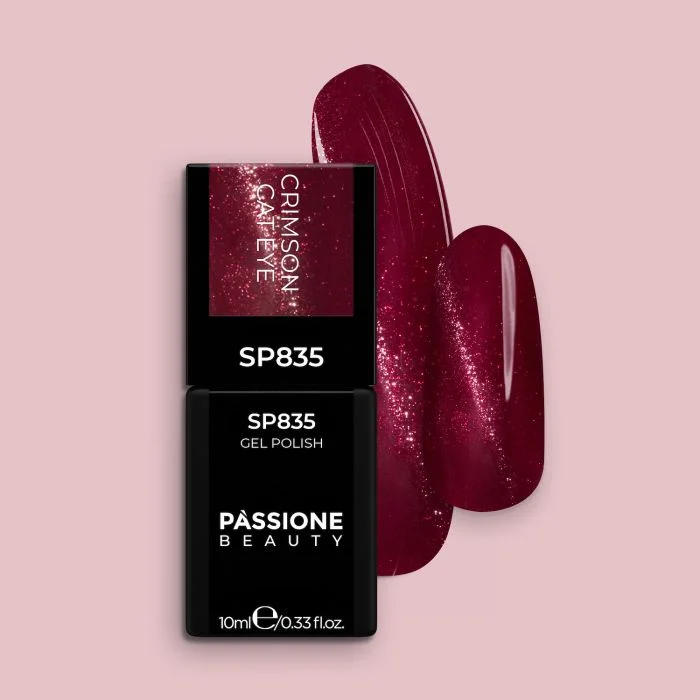 Smalto semipermanente SP835 Crimson Cat Eye - Colore semipermanente rosso scuro effetto cat eye