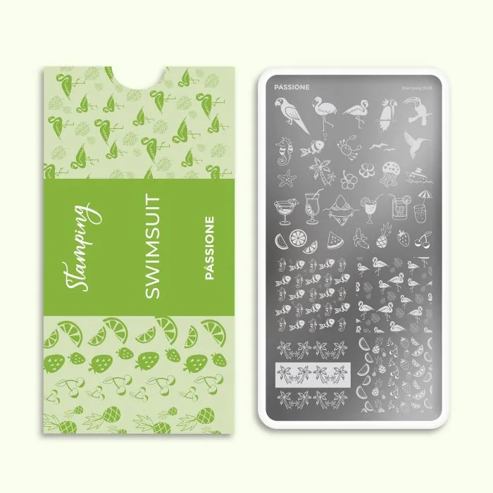 Swimsuit - Stamping Plate - Nail stamping plate with exotic animals and cocktails