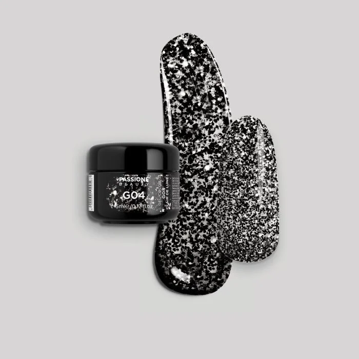 Gel Glitter G4 Chiaro Di Luna - Gel glitter con brillantini nero - argento
