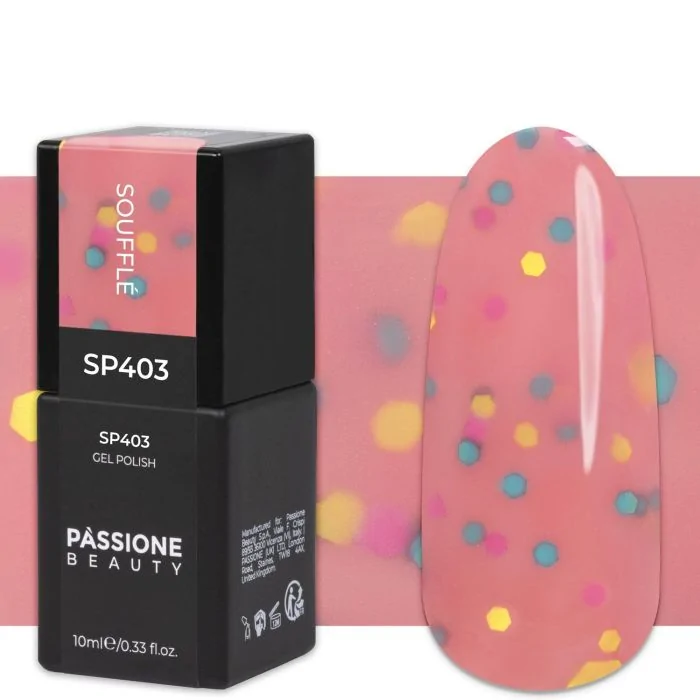 Gel Nail Polish GP403 Soufflé - Coral Orange Gel Polish with coloured sequins