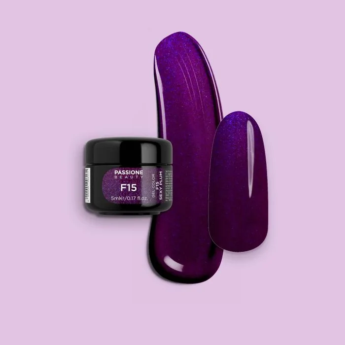 Gel Couleur F15 Sexy Plum - Gel couleur auto-scellant violet foncé aux nuances métallisées