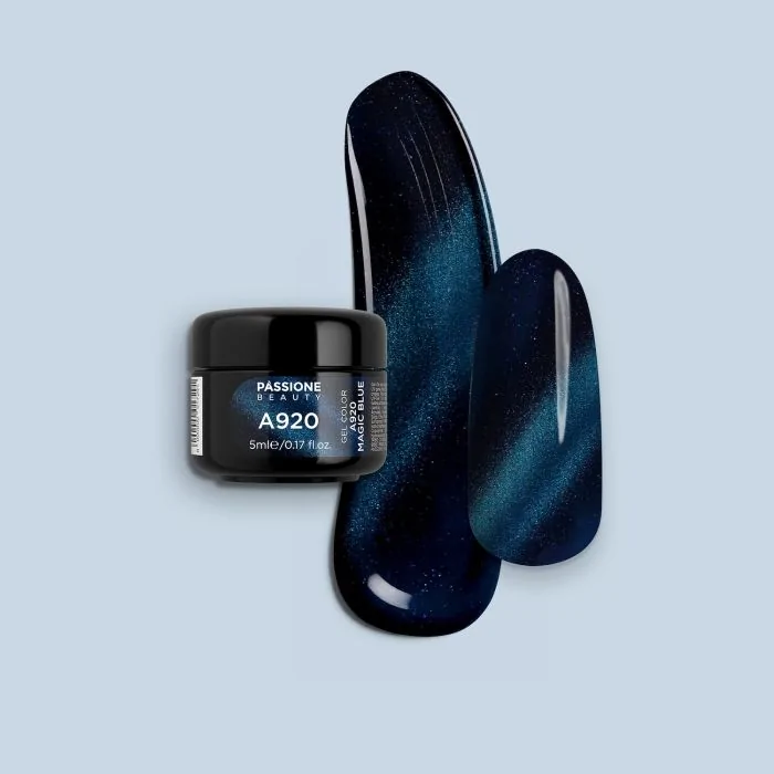 Gel colour A920 Magic Blue - Blue Cat's Eyes Gel Colour with microglitters