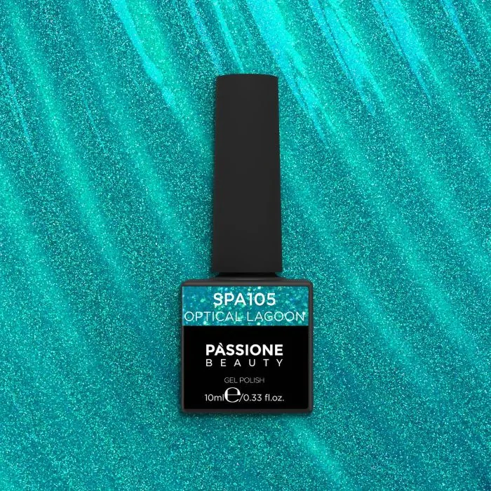 Colore semipermanente SPA105 Optical Lagoon - Gel semipermanente colorato SPA105 Optical Lagoon, Turchese intenso con microglitter - dettaglio 1