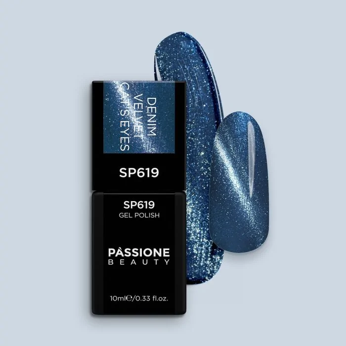Gel Nail Polish SP619 Denim Velvet Cat Eye - Denim Blue Gel Polish with Cat Eye Effect