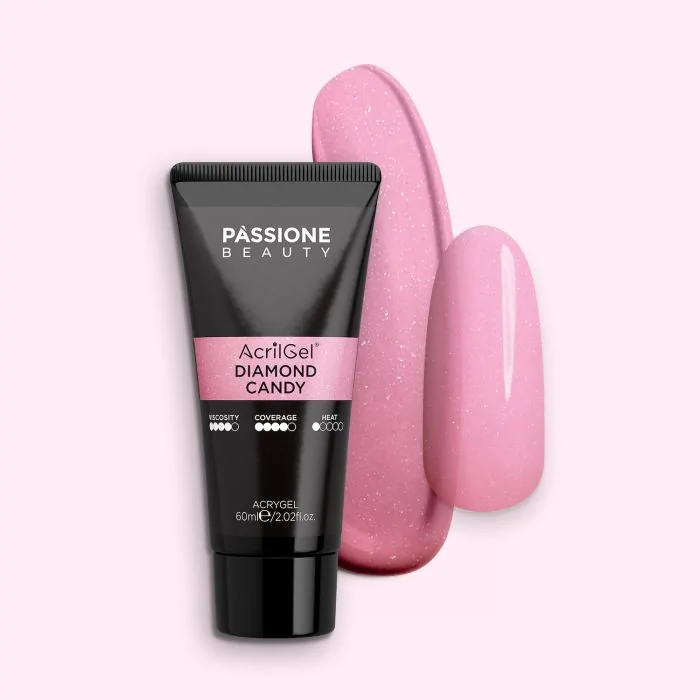 AcrilGel® Diamond Candy 60 ml - Gel acrílico rosa vivo cálido con micro-purpurina plateada muy fina