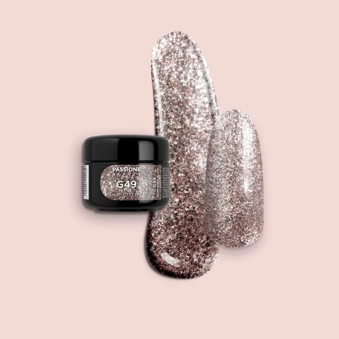 Gel Glitter G49 Rose Gold Flash - Gel couleur pailleté or rose