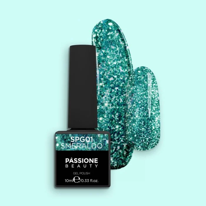 Gel Nail Polish GPG01 Smeraldo  - GPG01 Smeraldo gel polish, transparent with green micro glitter 