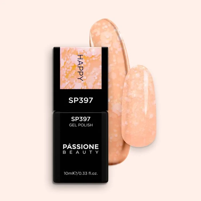 Gel Nail Polish GP397 Happy  - Neon Light Orange Gel Polish with white sequins
