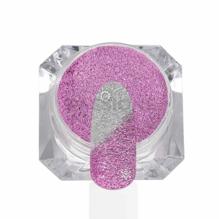 Pink Thermo Glitter - Heat-sensitive nail glitter, pink-silver