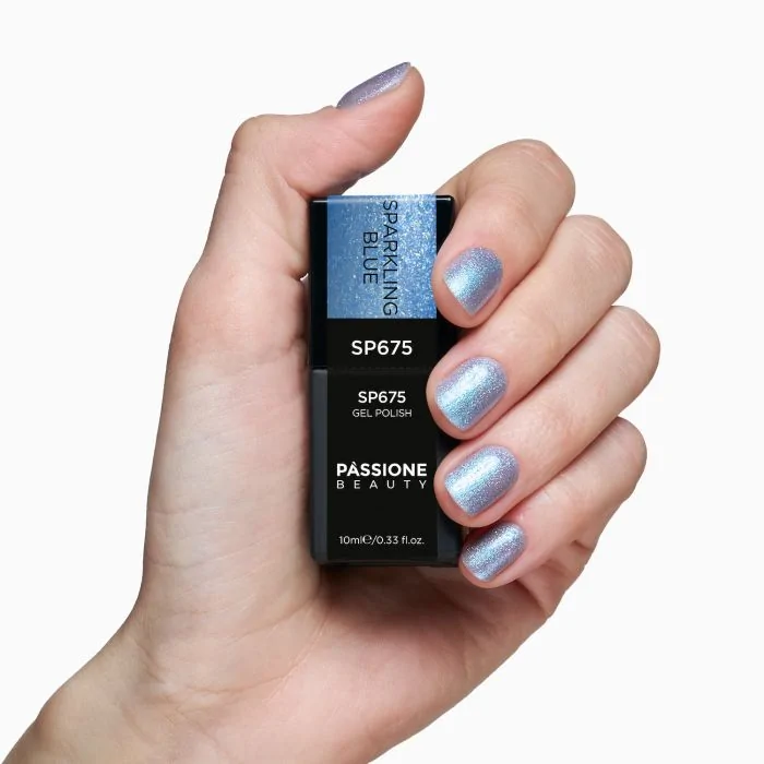 Gel Nail Polish SP675 Sparkling Blue - Glittery Light Blue Gel Polish - detail 2