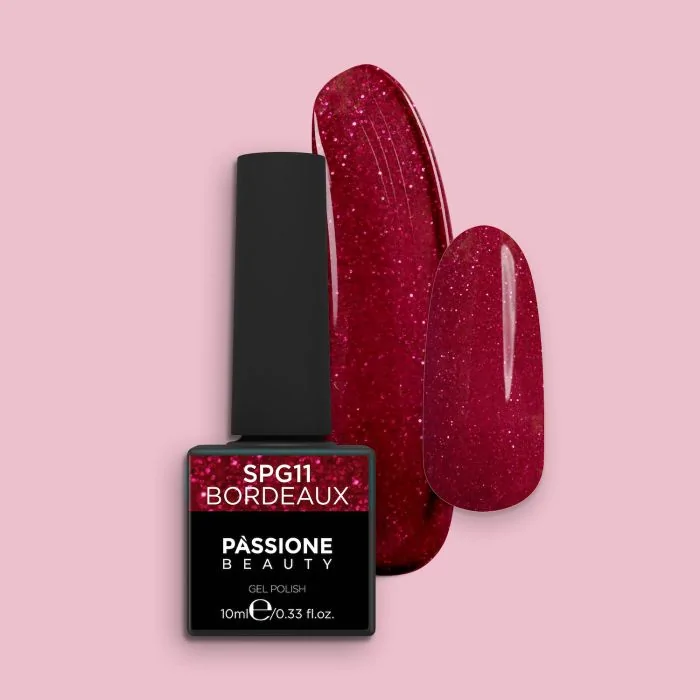Vernis semi-permanent SPG11 Bordeaux - Vernis semi-permanent rouge foncé avec micro-paillettes