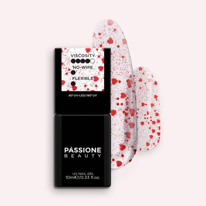Hearts 01 Gloss 10 ml - Top coat sans dispersion avec cœurs et paillettes rouges