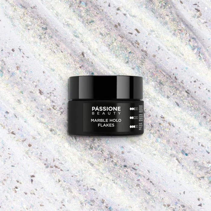 Marble Holo Flakes 15 ml - Builder gel autonivelante transparente con copos y micro-copos holográficos - detalle 2