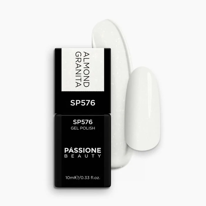 Esmalte Semipermanente SP576 Almond Granita - Esmalte Semipermanente blanco lechoso con purpurina