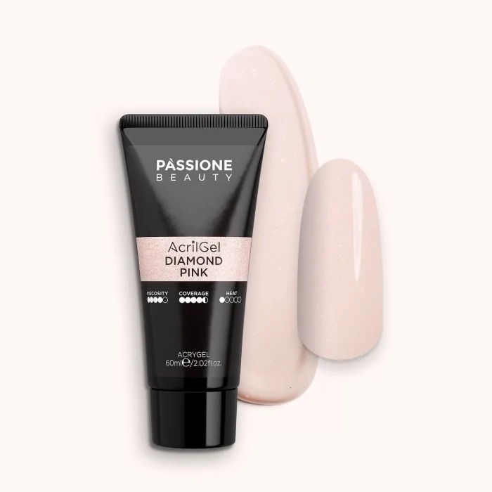 AcrilGel® Diamond Pink 60 ml - Gel acrílico rosa natural claro frío, cubriente con micro-purpurina rosa iridiscente muy fina