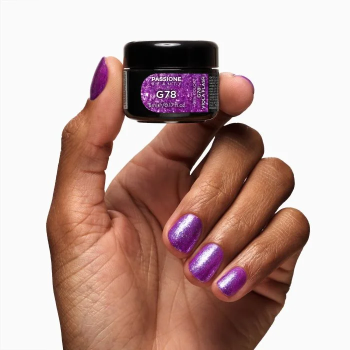 Gel Glitter G78 Viola Flash - Gel color viola con flakes viola e fucsia - dettaglio 1