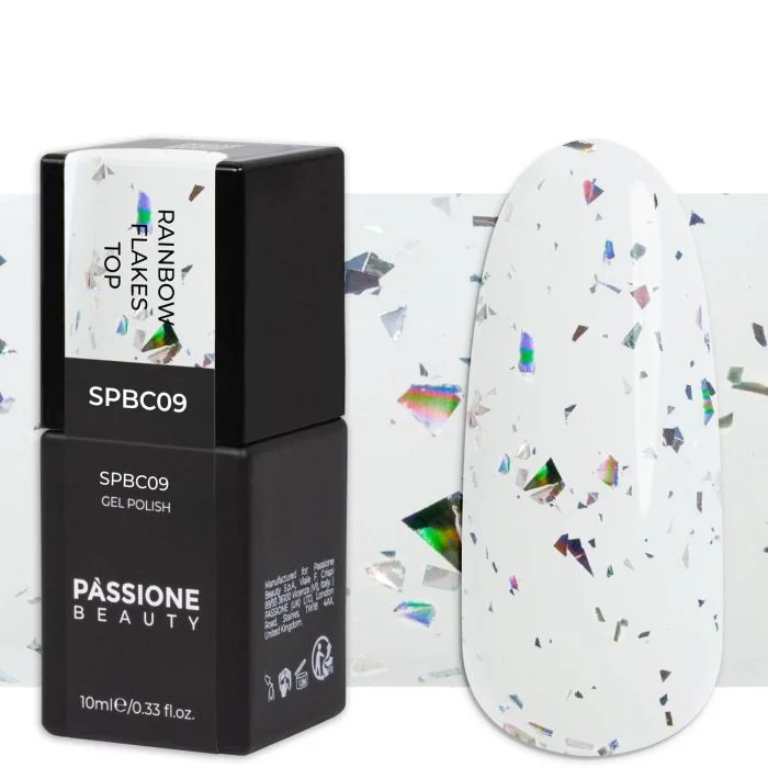 Rainbow Flakes Top 10 ml - Gel polish top coat with rainbow flakes