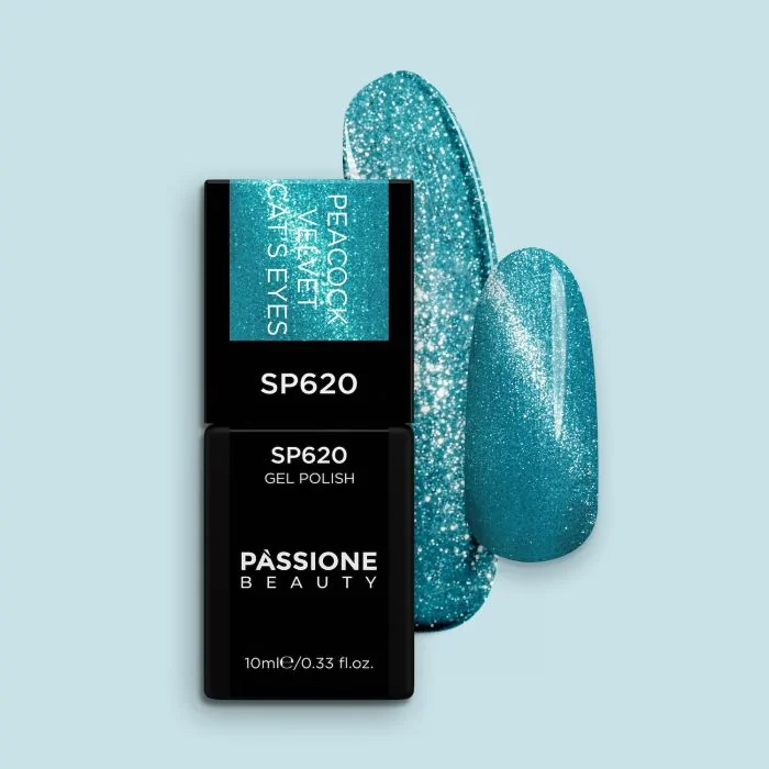 Esmalte semipermanente SP620 Peacock Velvet Cat Eye - Esmalte semipermanente verde petróleo efecto ojo de gato