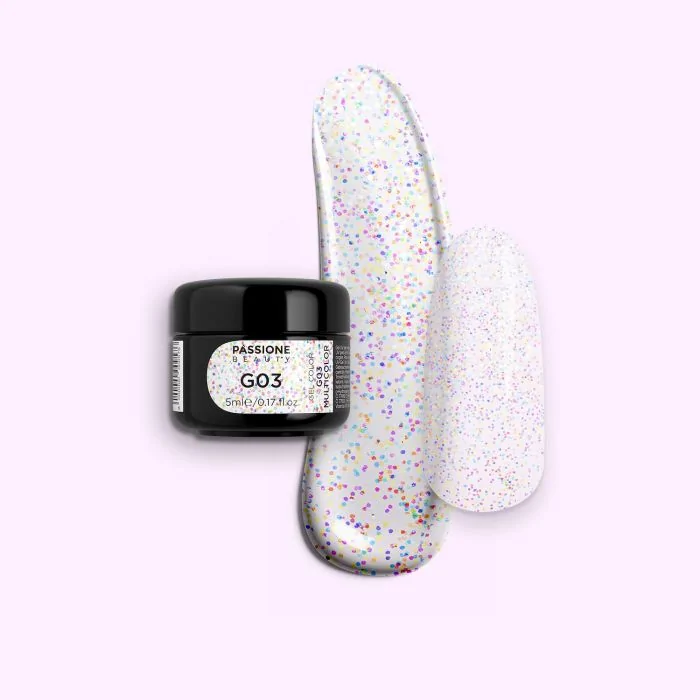 Gel Glitter G03 Multicolor - Gel couleur transparent paillettes arc-en-ciel