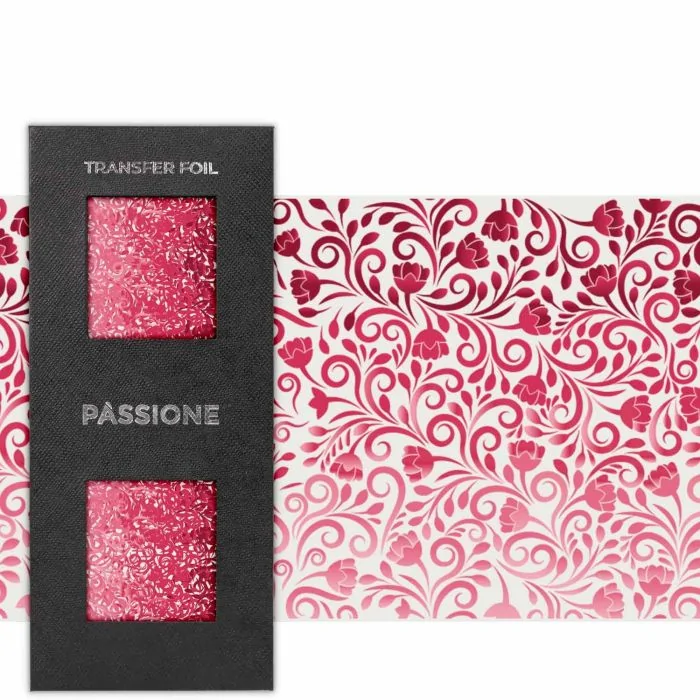 Fanciful - Transfer Foil - Transfer foil para nail art, con arabescos rosas y rojos