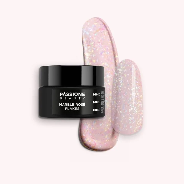 Marble Rosè Flakes 15 ml - Builder gel autonivelante rosa claro con copos y micro-copos holográficos