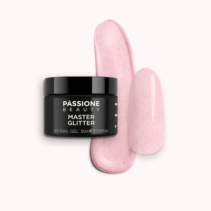 Master Glitter 50 ml - Builder gel autonivelante rosa antiguo con micro-purpurina