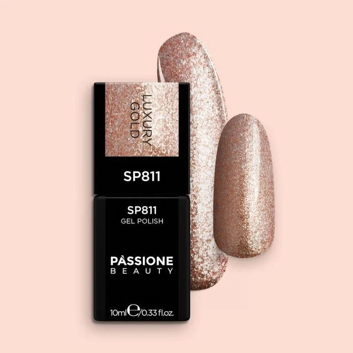 Vernis semi-permanent SP811 Luxury Gold - Vernis semi-permanent bronze avec paillettes dorées