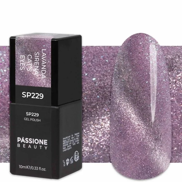Gel Nail Polish GP229 Lavanda Sirena Cat's Eyes  - Delicate Lilac Gel Polish with micro glitter