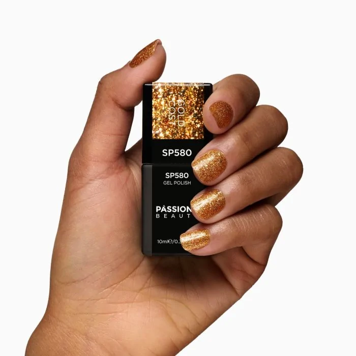 Gel Nail Polish SP580 Gold Cost - Bronze Gel Polish with Gold Micro-glitter and Micro-flakes - detail 2